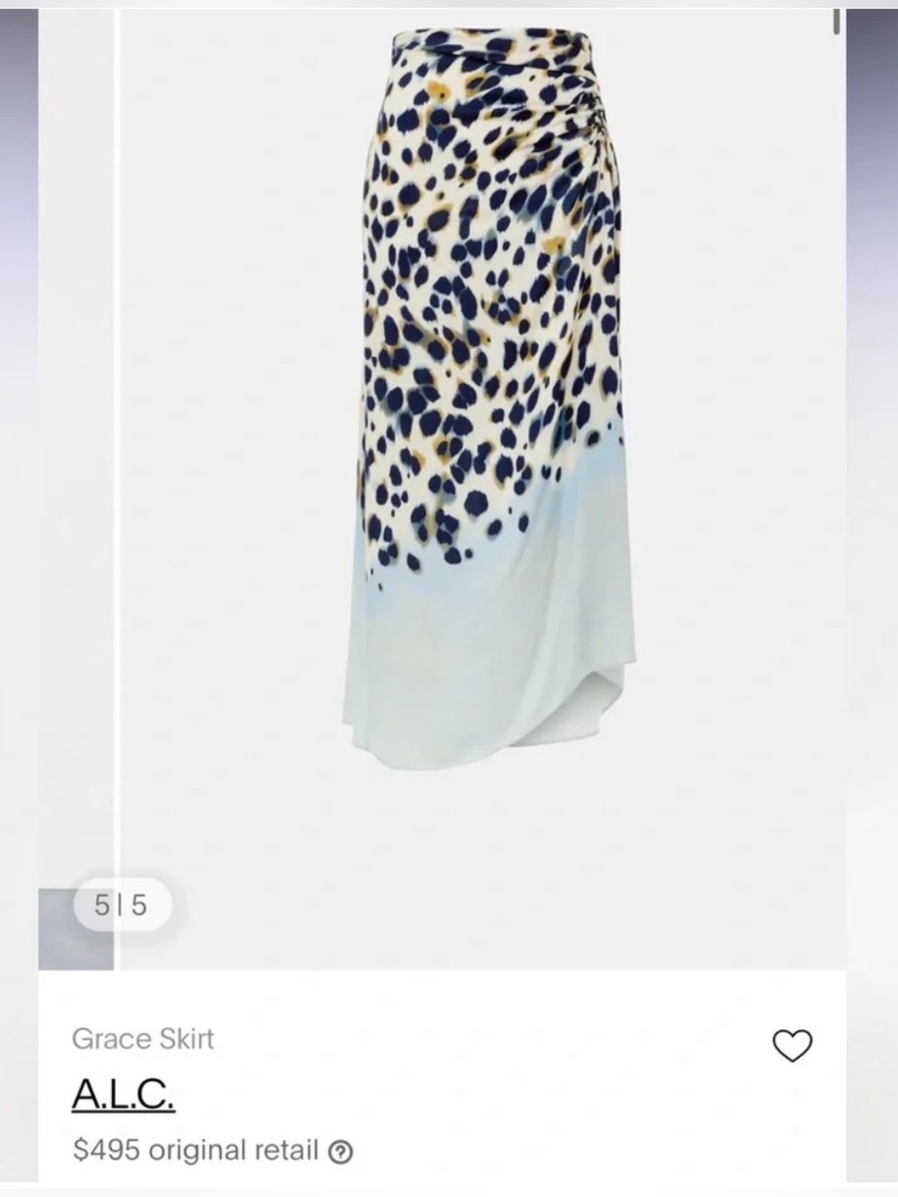 NWOT: A.L.C. Grace Printed Midi Skirt, Side Rouching, sz 4 ($495 retail) - Picture 4 of 12